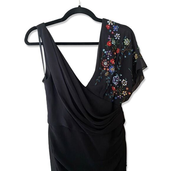 Ieena Mac Duggal Sz 4 Gown faux wrap multi floral beaded black dress #26530 - Picture 11 of 14